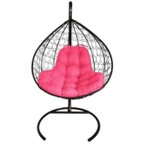 Подвесное кресло M-GROUP XL с ротангом чёрное, розовая подушка