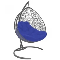 Подвесное кресло M-GROUP для двоихс ротангом серое, синяя подушка