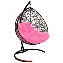 Подвесное кресло M-GROUP для двоихс ротангом коричневое, розовая подушка